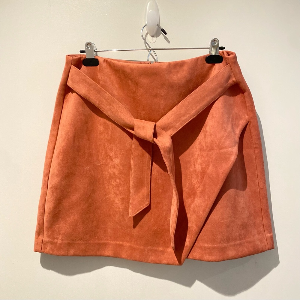 LOFT Coral Tie Front Velvet Skirt